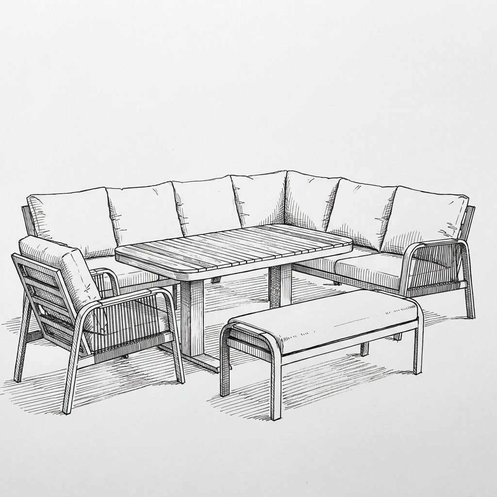 Nova Harvey L-Shaped Corner Sofa Lounge Dining Set with Rectangular Rising Table (Plus), Grey, N27001