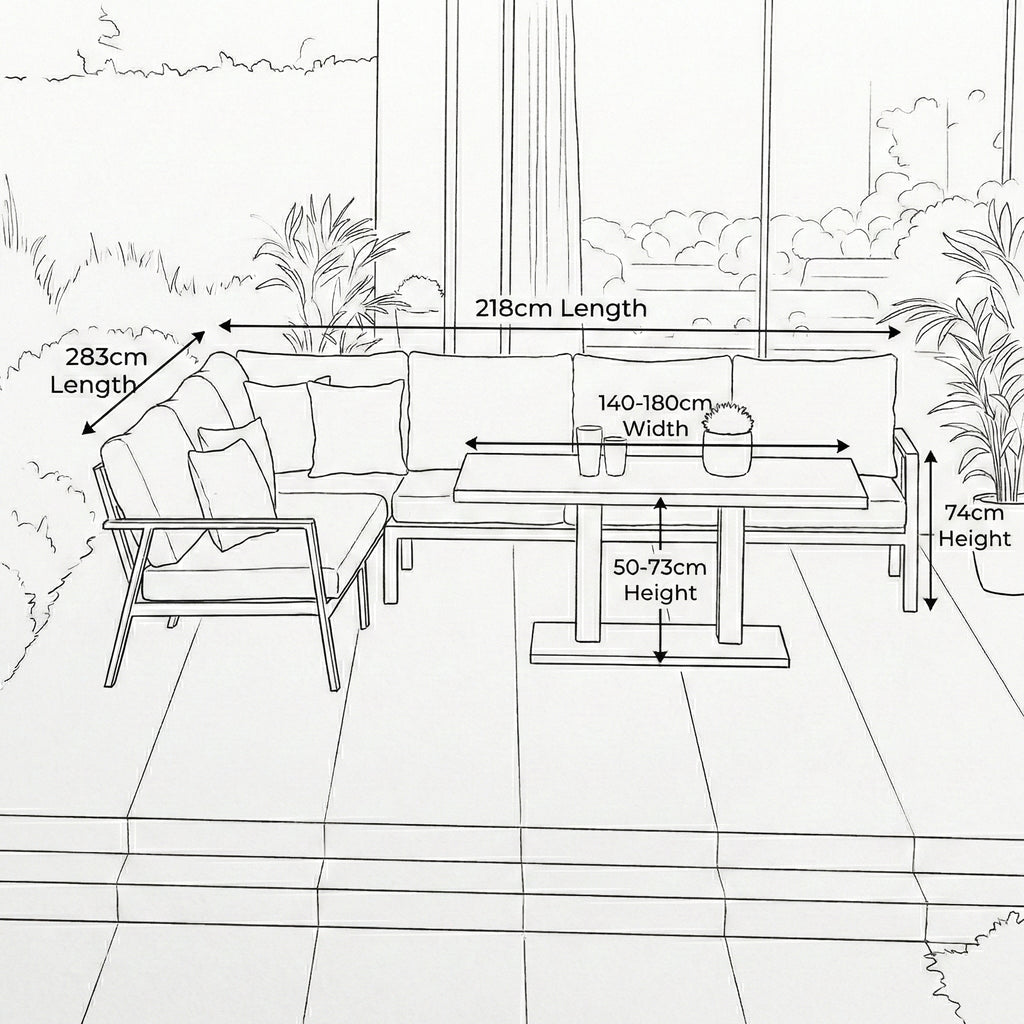 Nova Phoenix L-Shaped Corner Sofa Lounge Dining Set with Rectangular Extending Rising Table, N25020