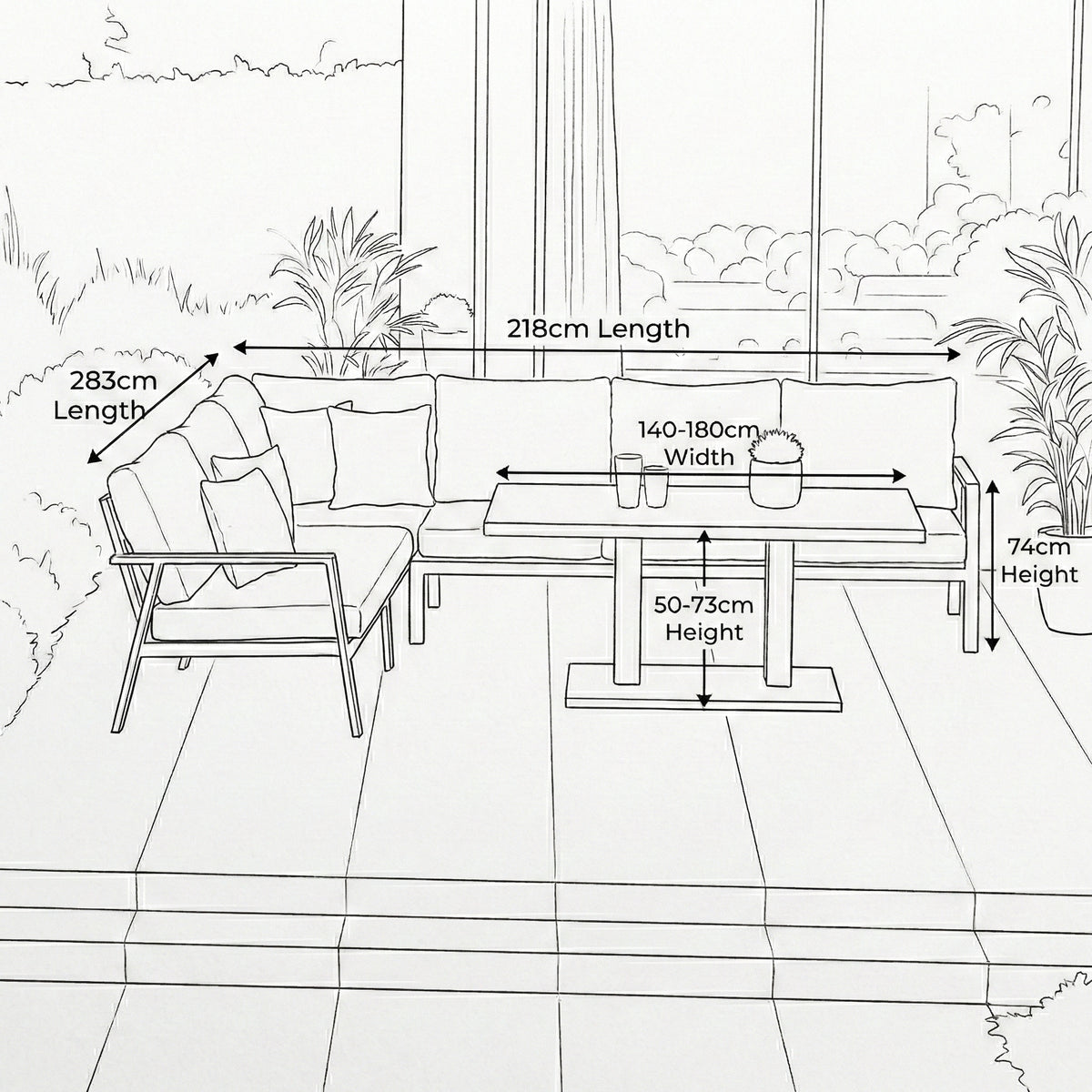 Nova Phoenix L-Shaped Corner Sofa Lounge Dining Set with Rectangular Extending Rising Table, N25020
