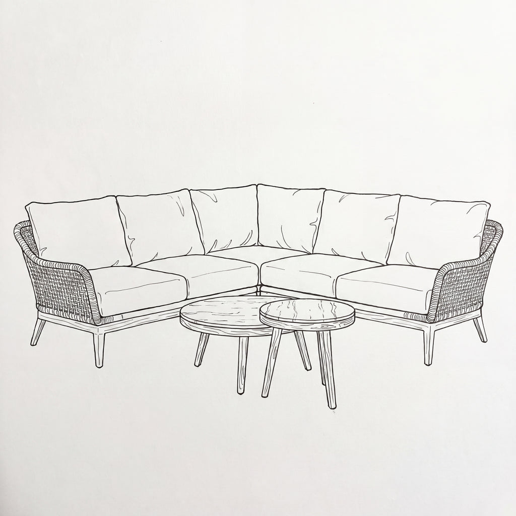Nova Autumn Corner Sofa Lounging Set with Round Coffee Table & Side Table, Beige, N27121