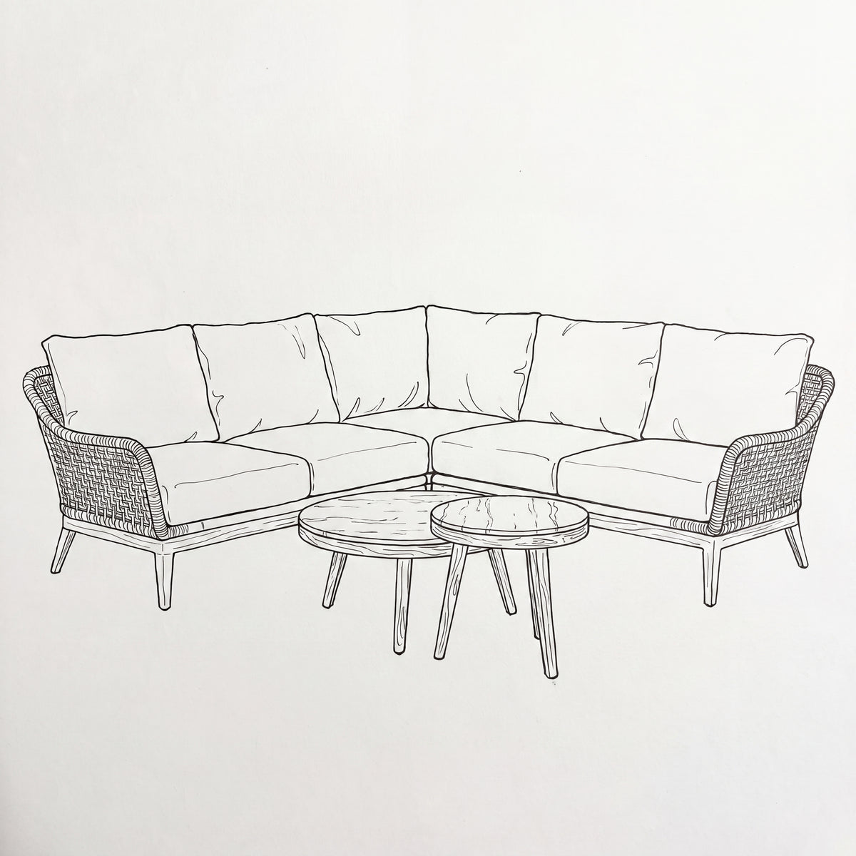 Nova Autumn Corner Sofa Lounging Set with Round Coffee Table & Side Table, Beige, N27121