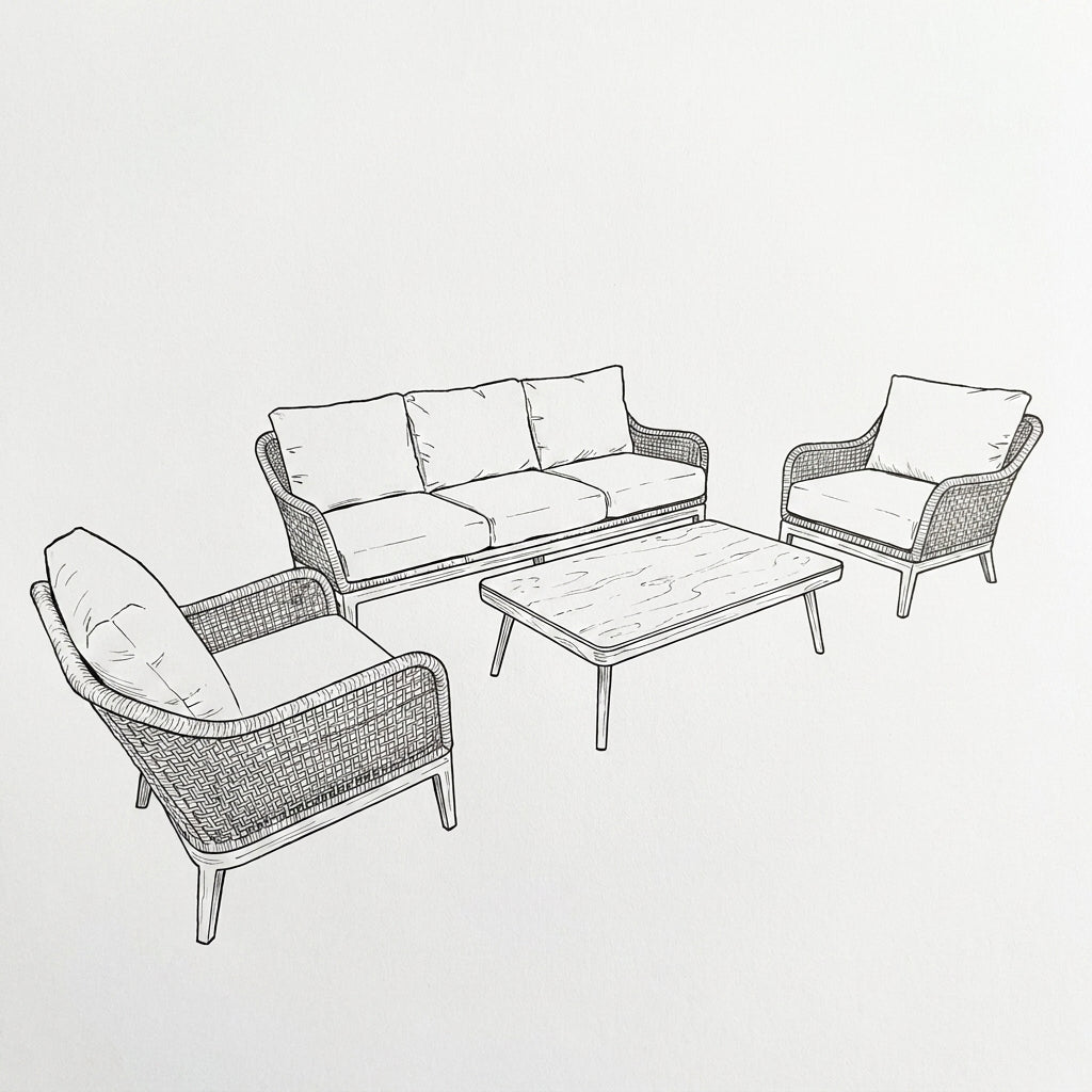 Nova Autumn 3 Seater Sofa Lounging Set with Rectangular Coffee Table, Beige, N27123