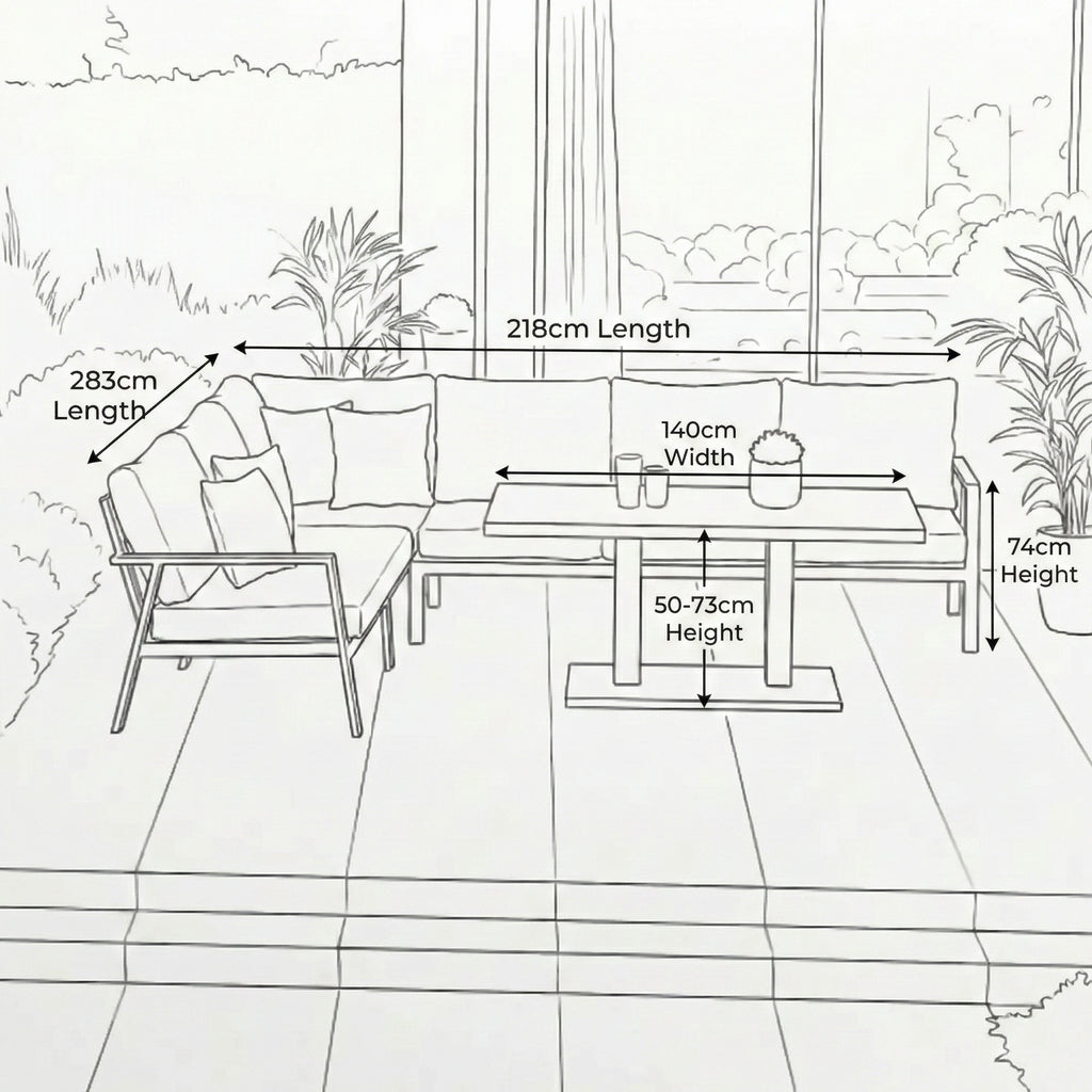 Nova Phoenix L-Shaped Corner Sofa Lounge Dining Set with Rectangular Rising Table, N25019