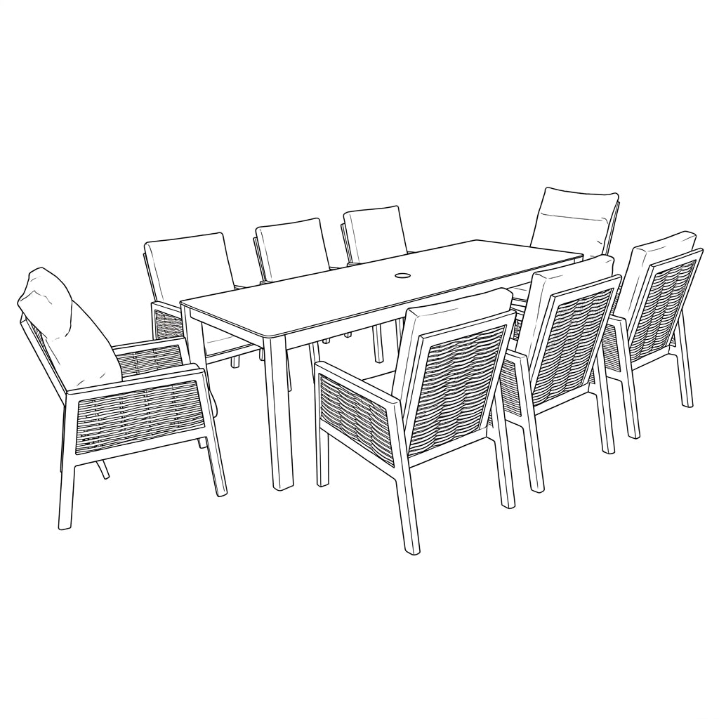 Nova Oscar 8 Seat Dining Set with 2.4 x 0.9m Rectangular Table, Beige, N27022