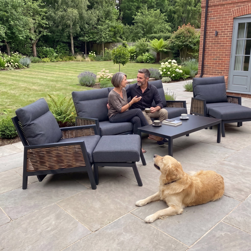 Nova Oscar 3 Seater Reclining Sofa Lounging Set with Rectangular Coffee Table, Beige, N27016