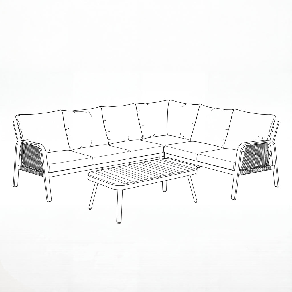 Nova Harvey L-Shaped Corner Sofa Lounging Set with Rectangular Coffee Table, Grey, N27006