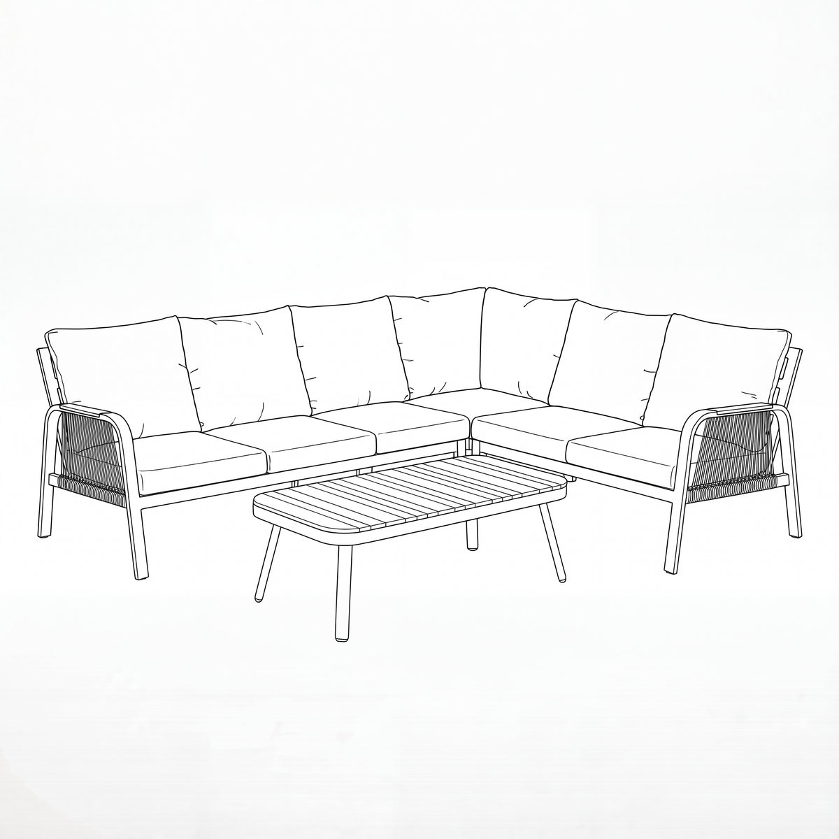 Nova Harvey L-Shaped Corner Sofa Lounging Set with Rectangular Coffee Table, Grey, N27006
