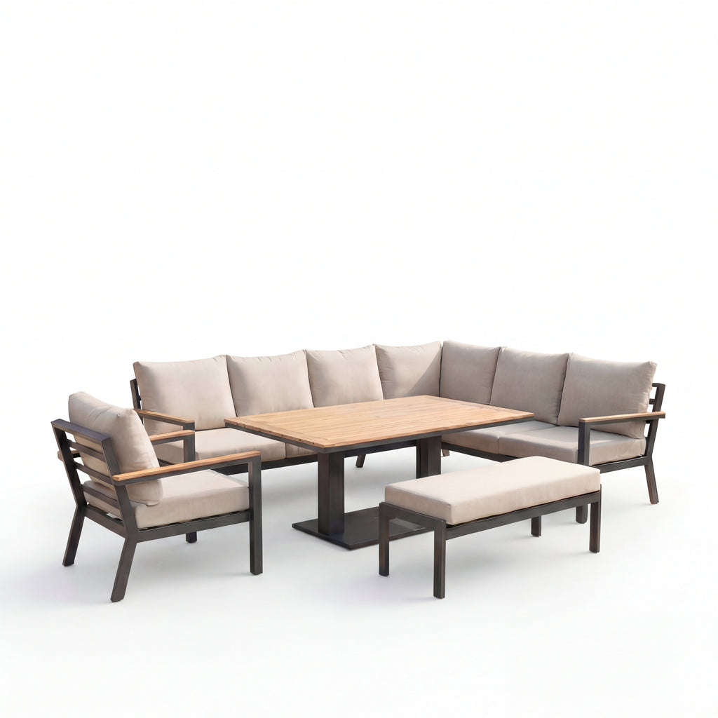 Nova Heidi Right Hand Corner Sofa Lounge Dining Set with Rectangular Rising Table, N25001