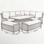Nova Avery Grande Right Hand Corner Sofa Lounge Dining Set with Rectangular Rise & Fall Table (Plus), Grey, N27094