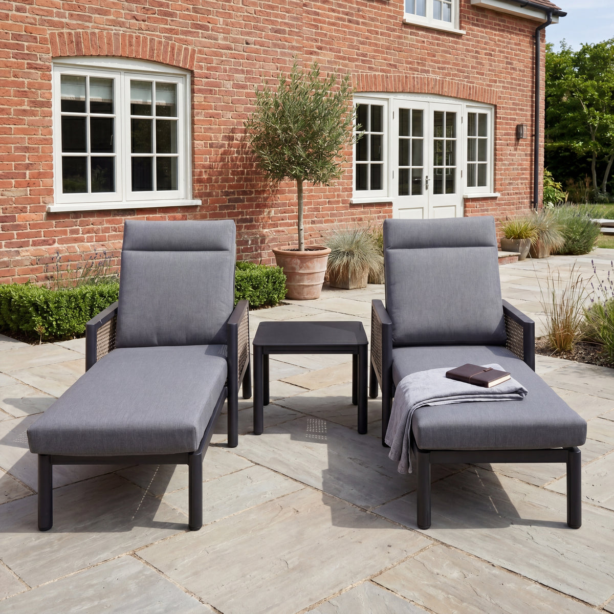 Nova Oscar Reclining Sun Lounger with Square Side Table, Beige, N27019