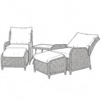 Nova Avery Grande 5pc Reclining Lounging Set with Square Side Table, Grey, N27098