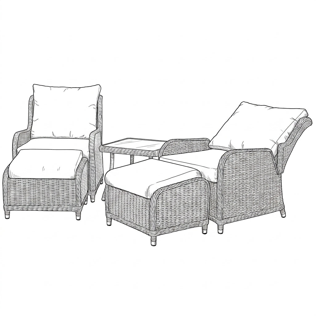 Nova Avery Grande 5pc Reclining Lounging Set with Square Side Table, Grey, N27098