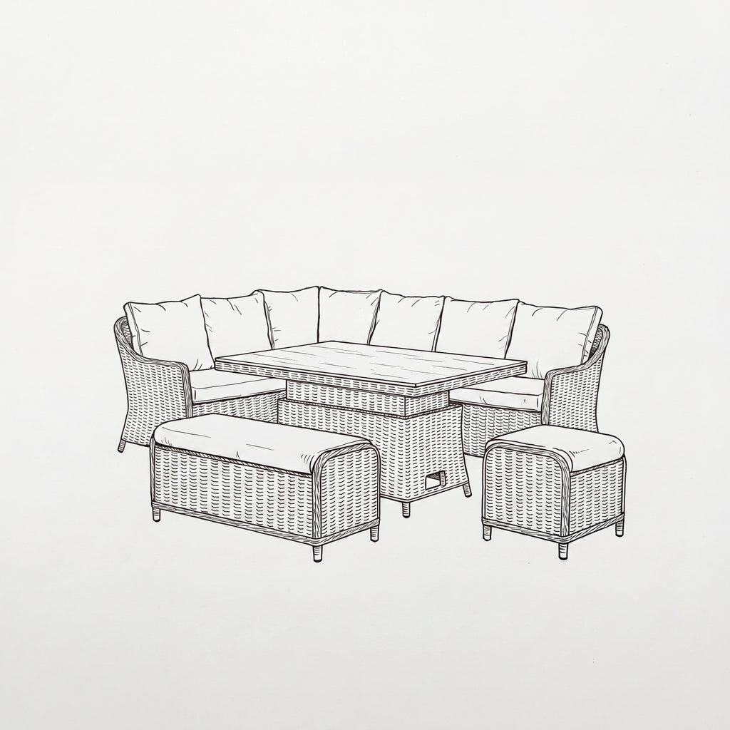 Nova Ivy Left Hand Corner Sofa Lounge Dining Set with Rectangular Rise & Fall Table, N26007