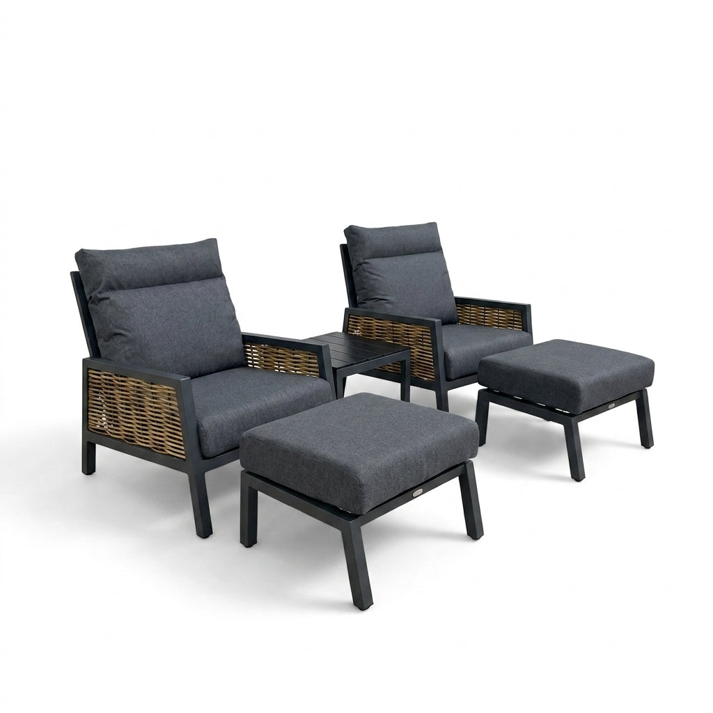 Nova Oscar 5pc Reclining Lounging Set with Square Side Table, Beige, N27018