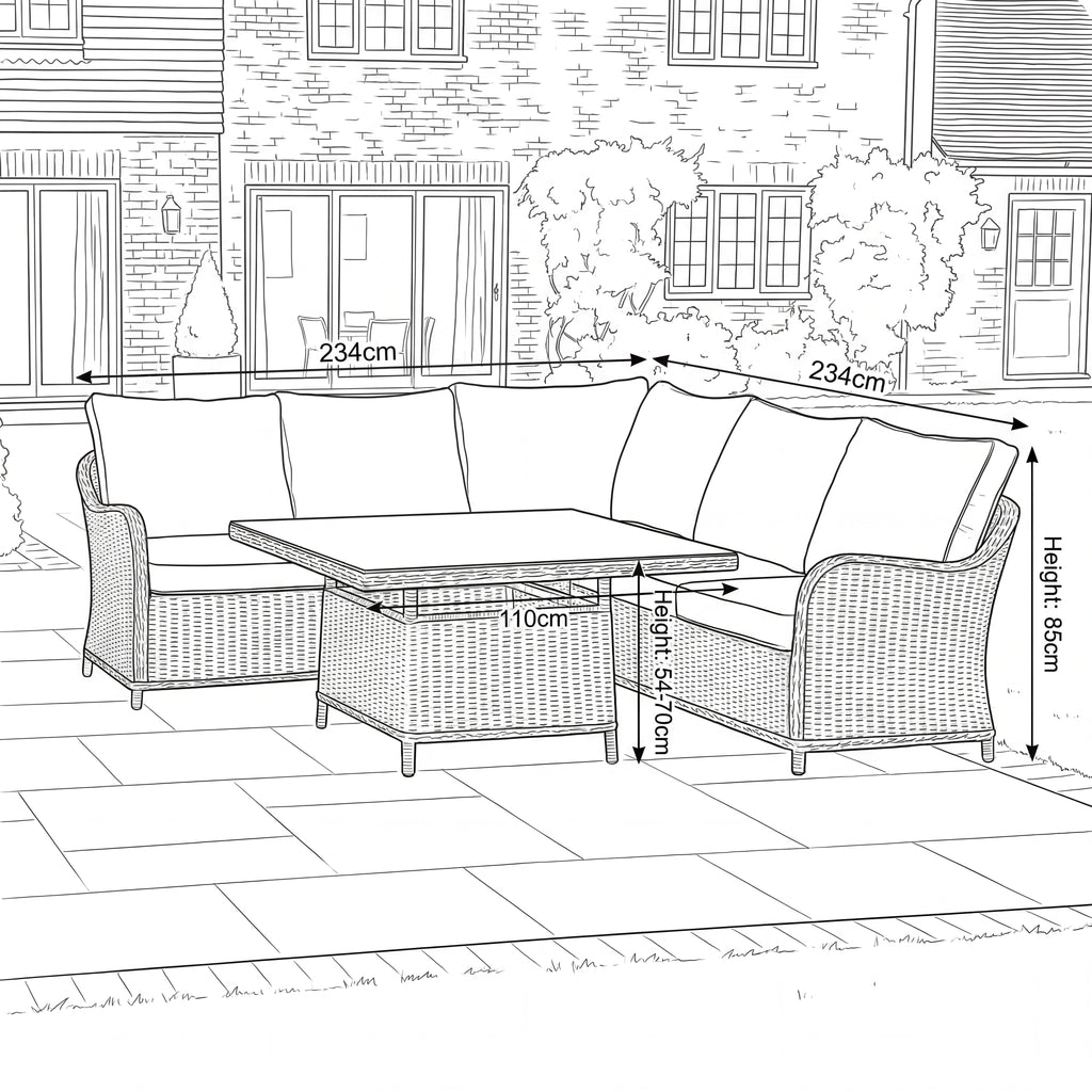 Nova Ivy Corner Sofa Lounge Dining Set with Square Rise & Fall Table, N26009
