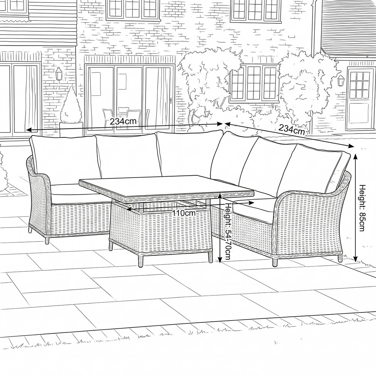 Nova Ivy Corner Sofa Lounge Dining Set with Square Rise & Fall Table, N26009
