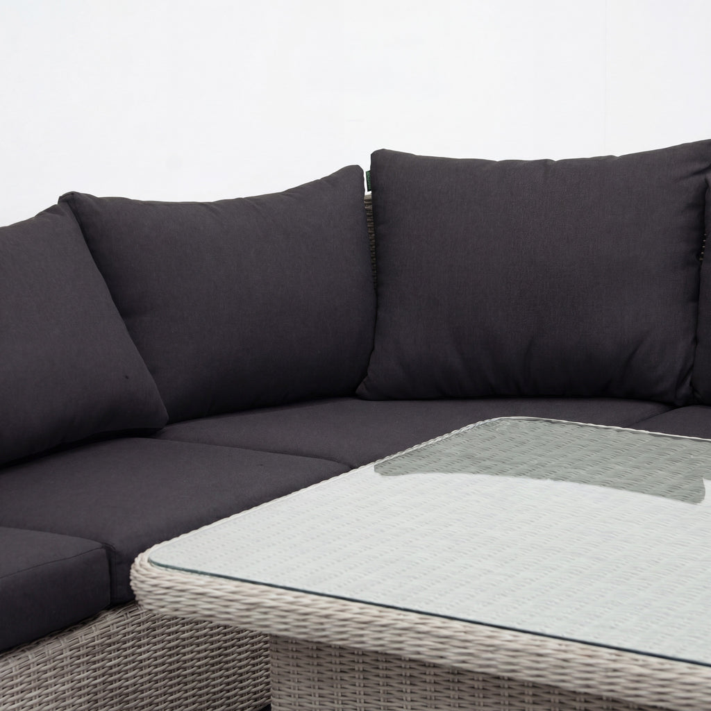 Nova Avery Grande Curved Corner Sofa Lounge Dining Set with Square Rise & Fall Table (Plus), Grey, N27095
