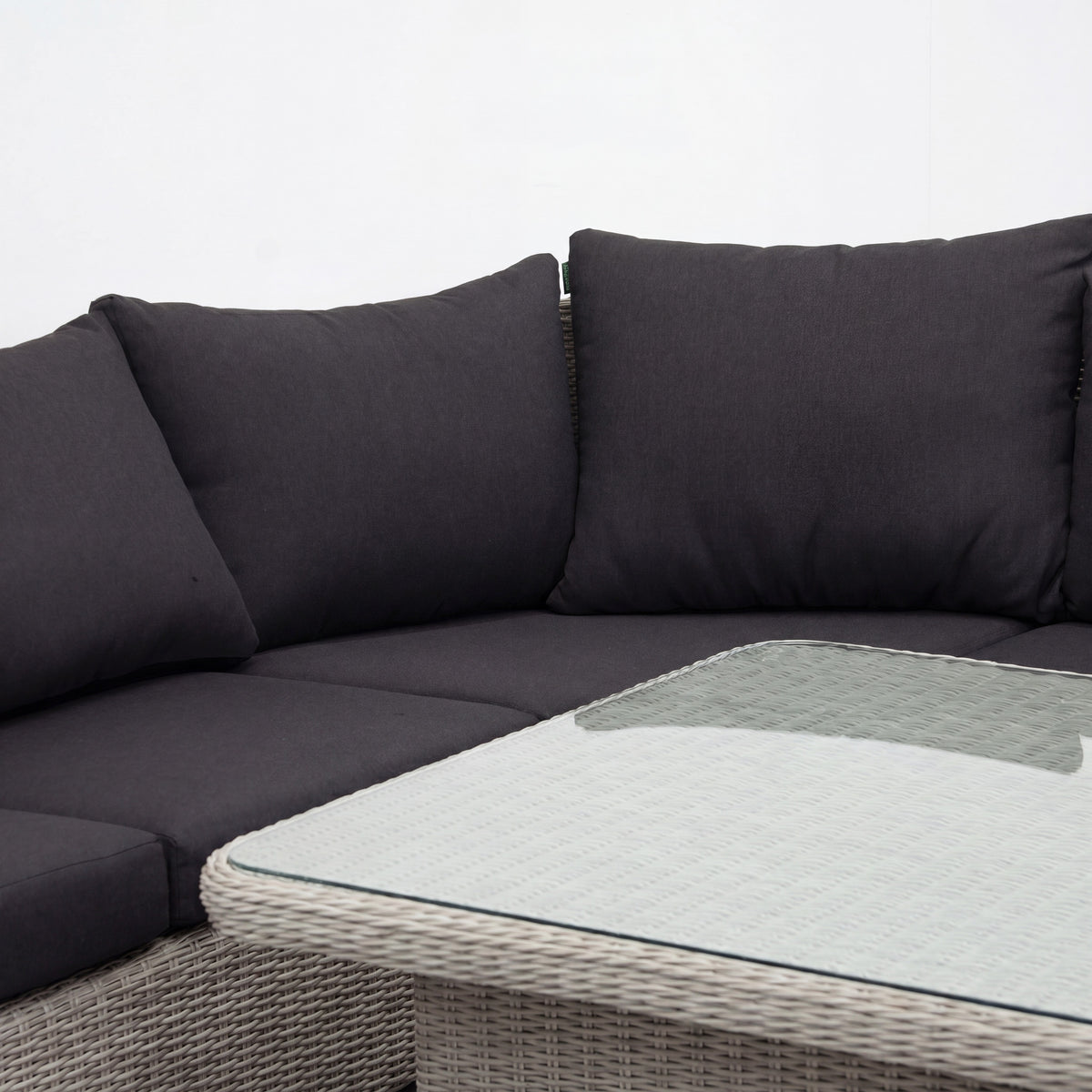Nova Avery Grande Curved Corner Sofa Lounge Dining Set with Square Rise & Fall Table (Plus), Grey, N27095
