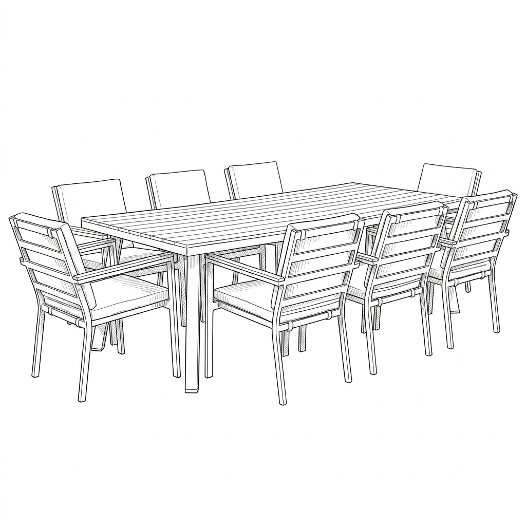 Nova Heidi 8 Seat Dining Set with 2.2 x 1.0m Rectangular Table, N25016