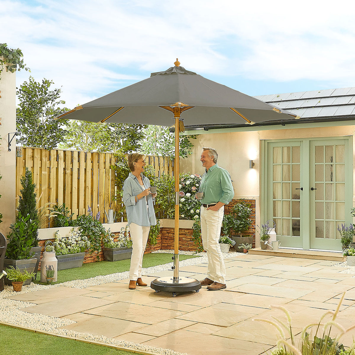 Nova Sylva Deluxe Wooden Parasol, 3m Round, Grey, N17226