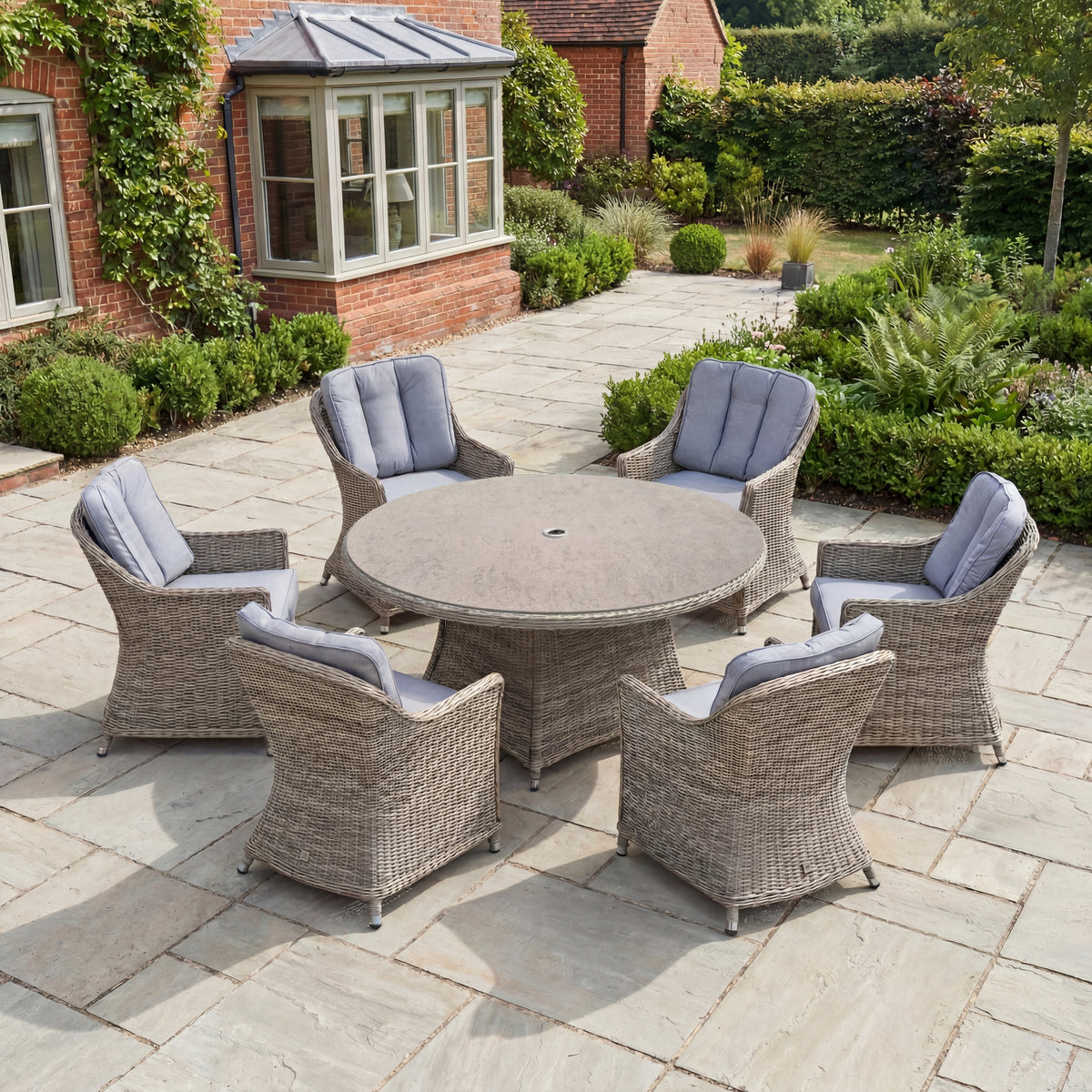 Nova Ivy 6 Seat Dining Set with 1.4m Round Table (Ceramic Glass), N26025