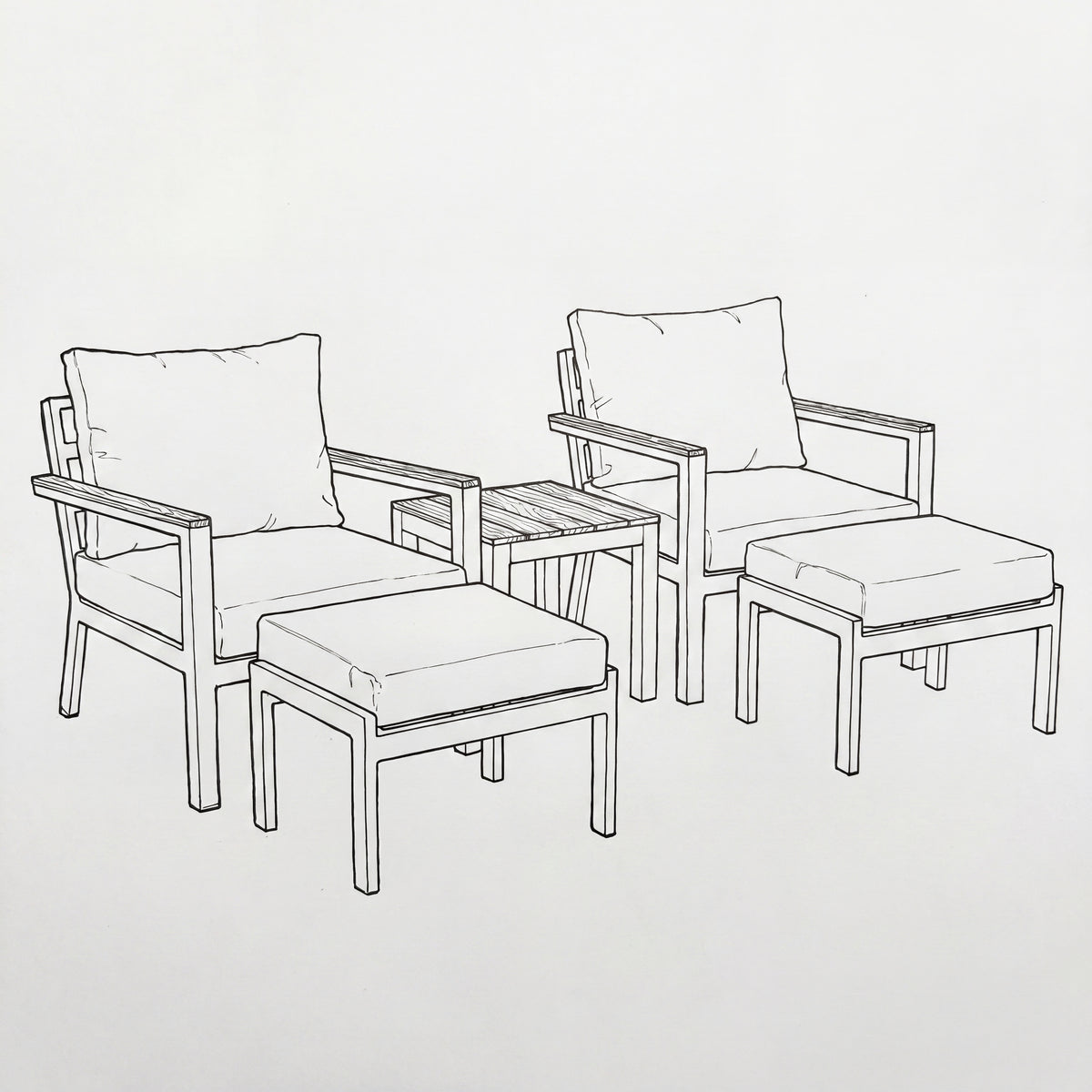 Nova Heidi 5pc Lounging Set with Square Side Table, N25010