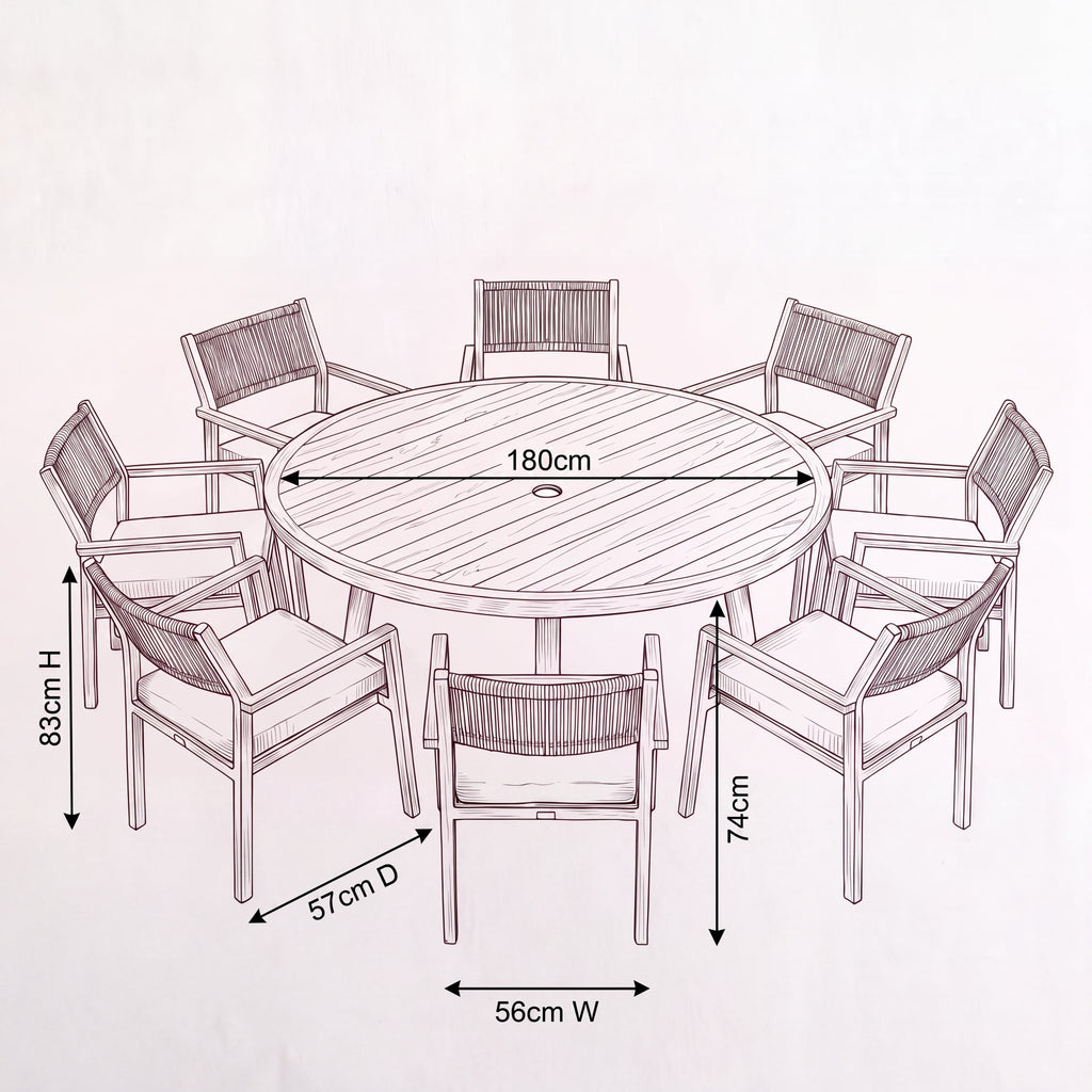 Nova Eleanor 8 Seat Dining Set with 1.8m Round Table, N26004