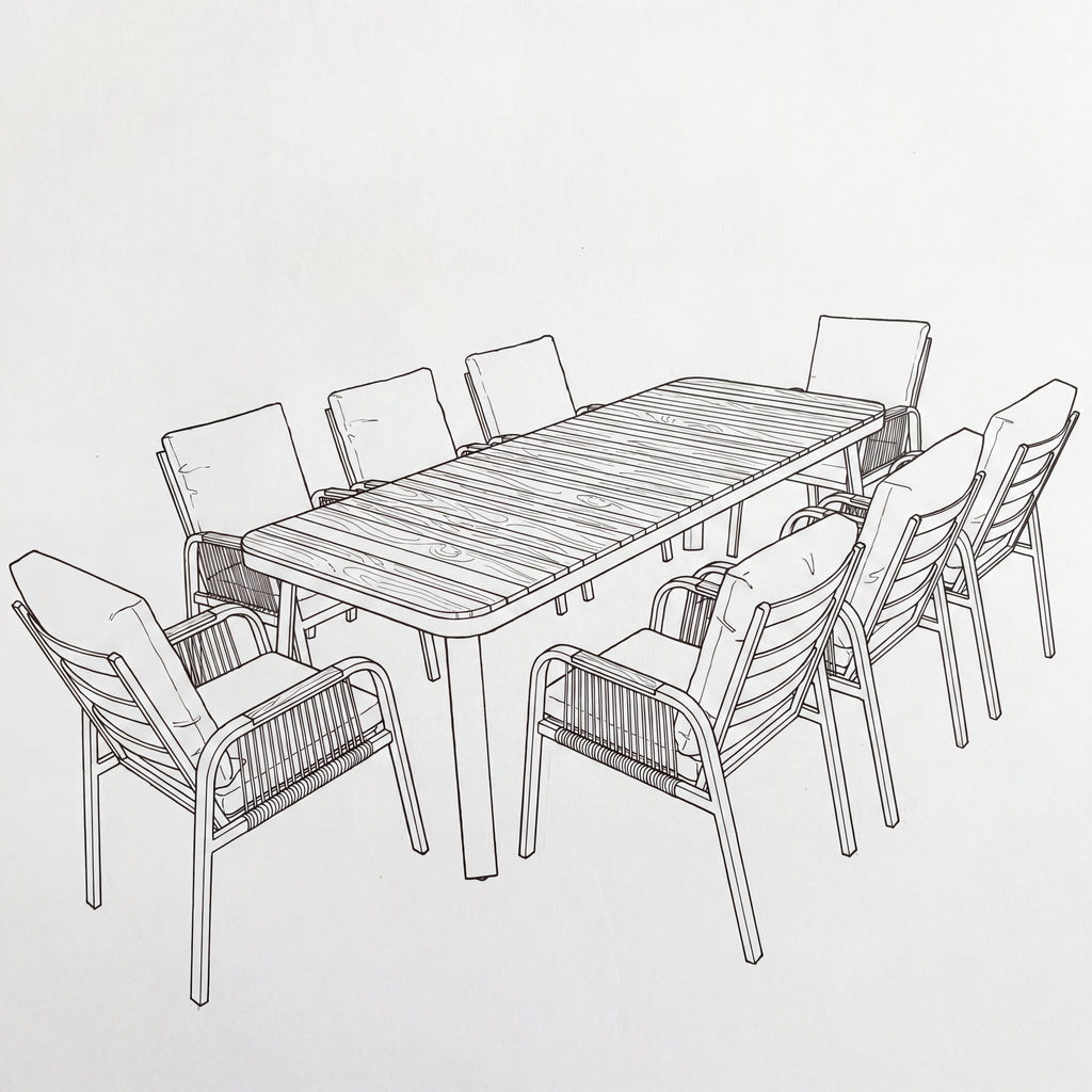 Nova Harvey 8 Seat Dining Set with 2.2 x 0.9m Rectangular Table, Grey, N27013