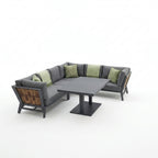 Nova Oscar L-Shaped Reclining Corner Sofa Lounge Dining Set with Rectangular Rising Table, Beige, N27015