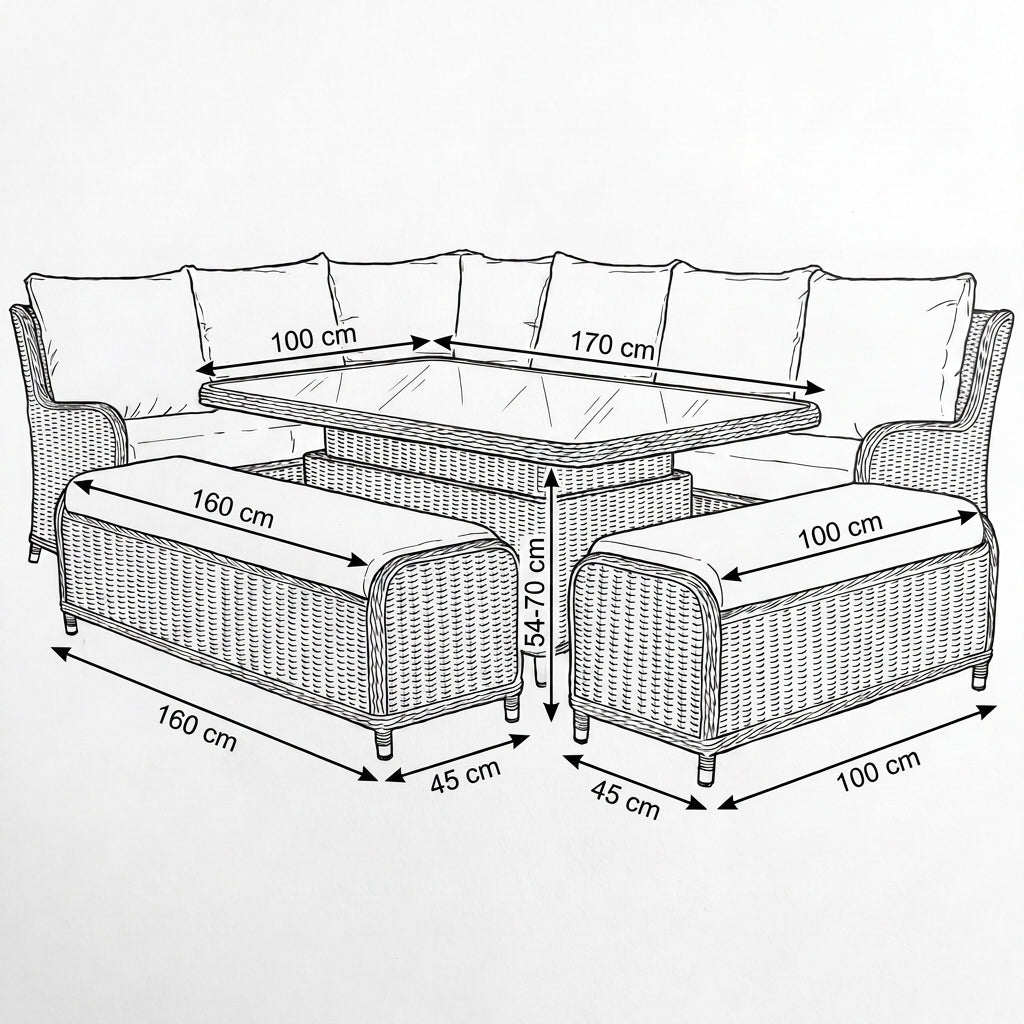 Nova Avery Grande Left Hand Corner Sofa Lounge Dining Set with Rectangular Rise & Fall Table (Plus), Grey, N27093