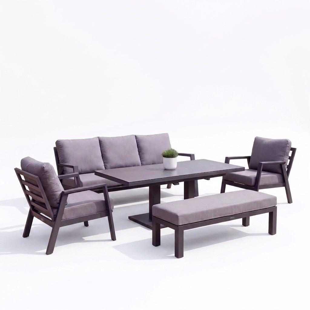 Nova Phoenix 3 Seater Sofa Lounge Dining Set with Rectangular Extending Rising Table (Plus), Grey, N27056