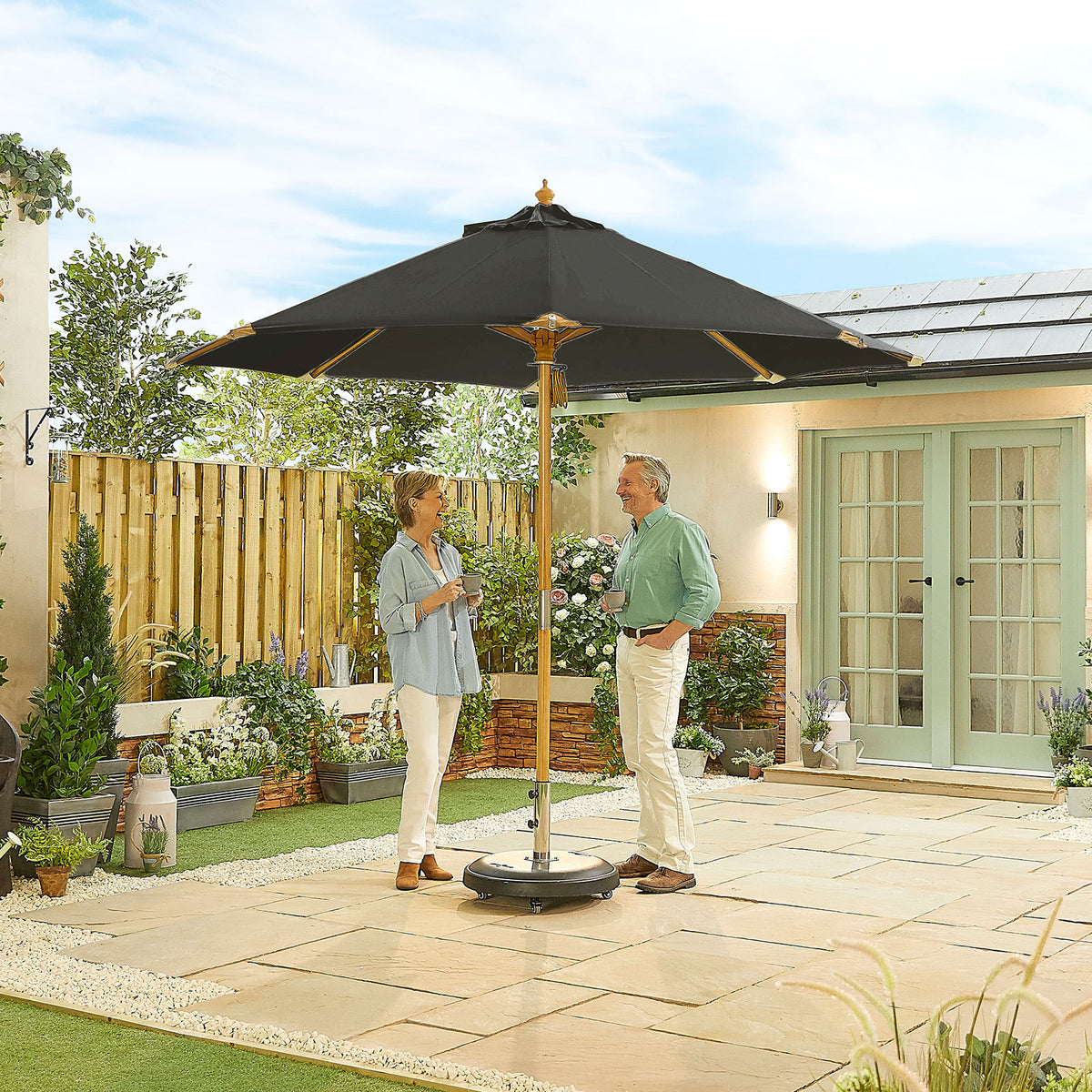 Nova Sylva Deluxe Wooden Parasol, 3m Round, Black, N15285
