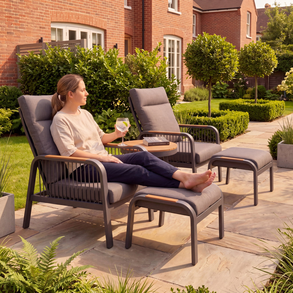 Nova Harvey 5pc Reclining Lounging Set with Round Side Table, Grey, N27010