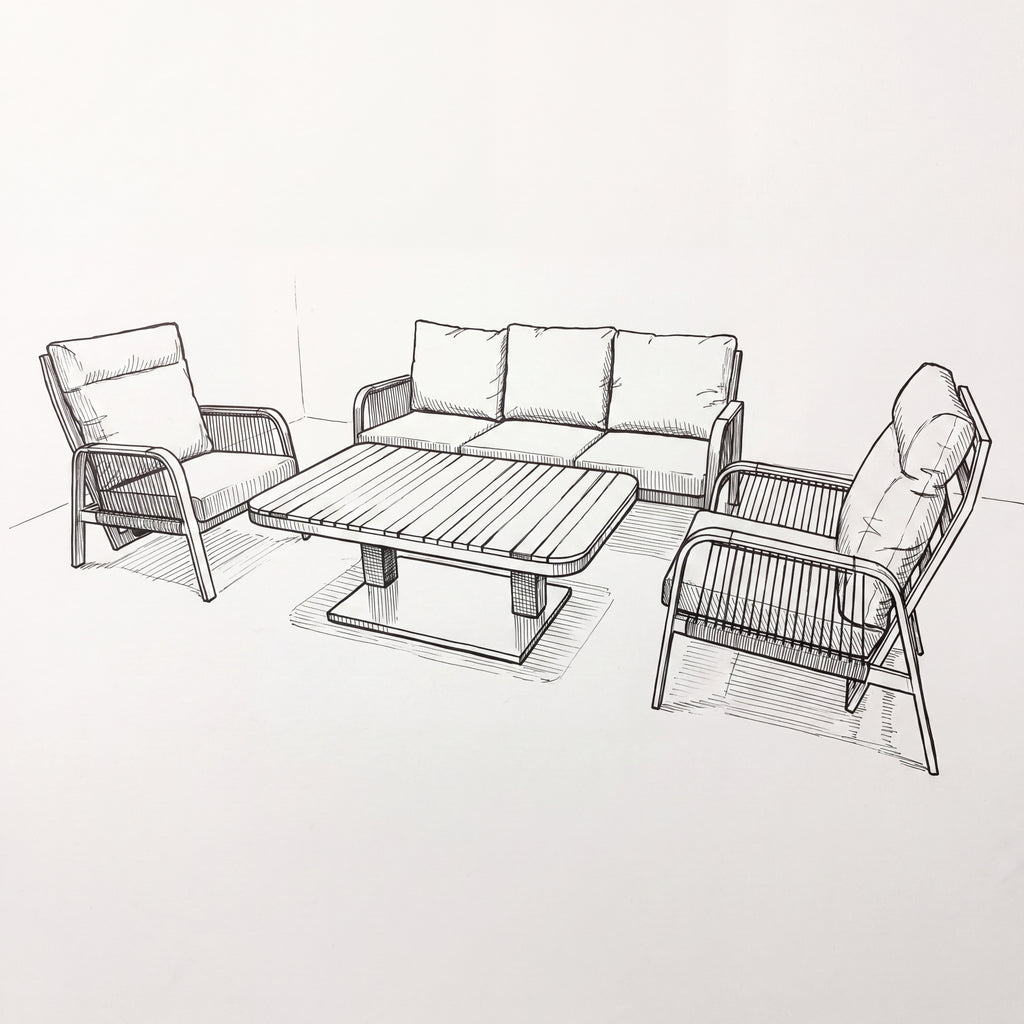 Nova Harvey 3 Seater Sofa Reclining Lounge Dining Set with Rectangular Rising Table, Grey, N27004