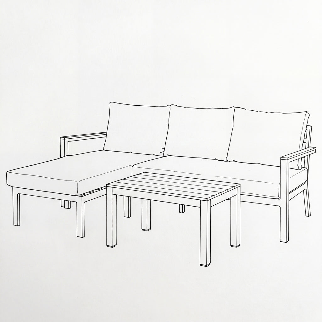 Nova Heidi 3 Seater Chaise Sofa Lounging Set with Rectangular Coffee Table, N25008