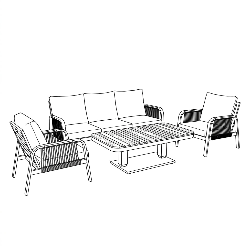 Nova Harvey 3 Seater Sofa Lounge Dining Set with Rectangular Rising Table, Grey, N27002