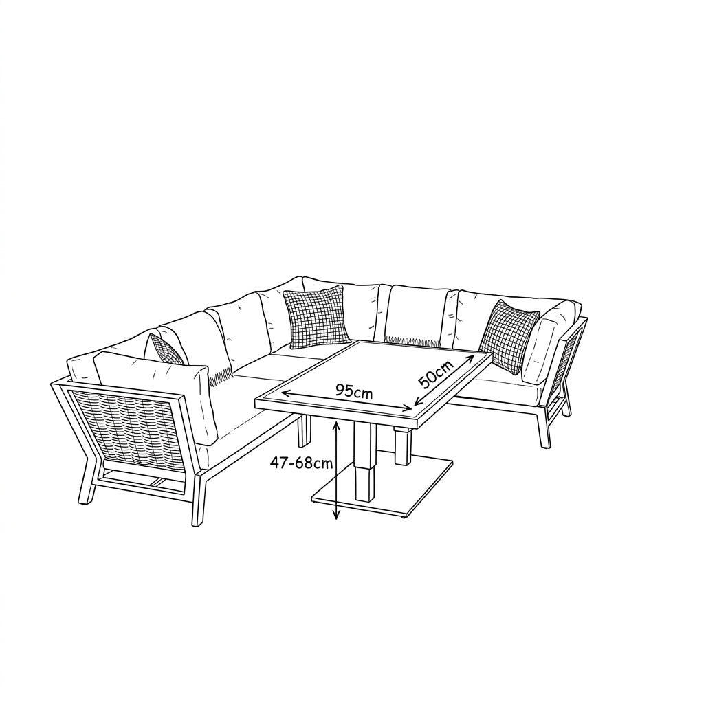 Nova Oscar L-Shaped Reclining Corner Sofa Lounge Dining Set with Rectangular Rising Table, Beige, N27015