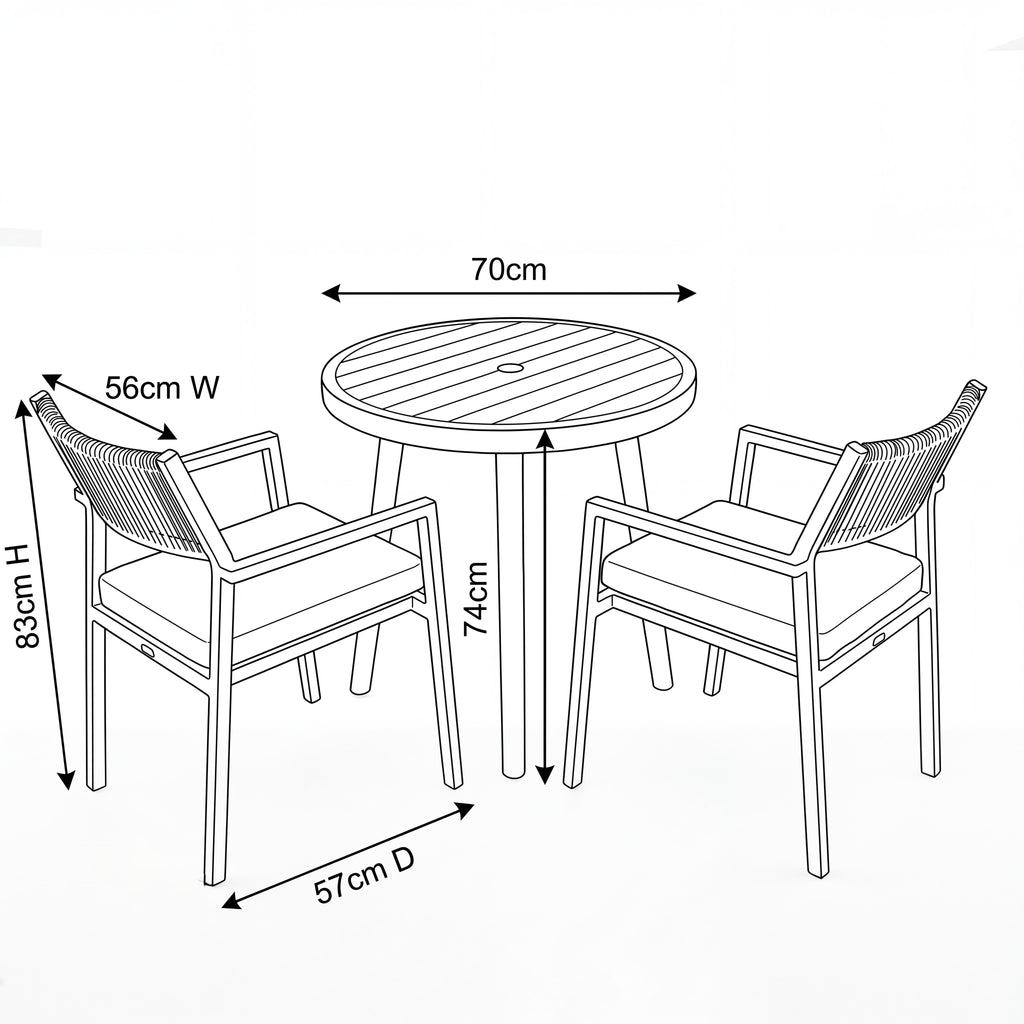 Nova Eleanor 2 Seat Bistro Set with 0.7m Round Table, N27051