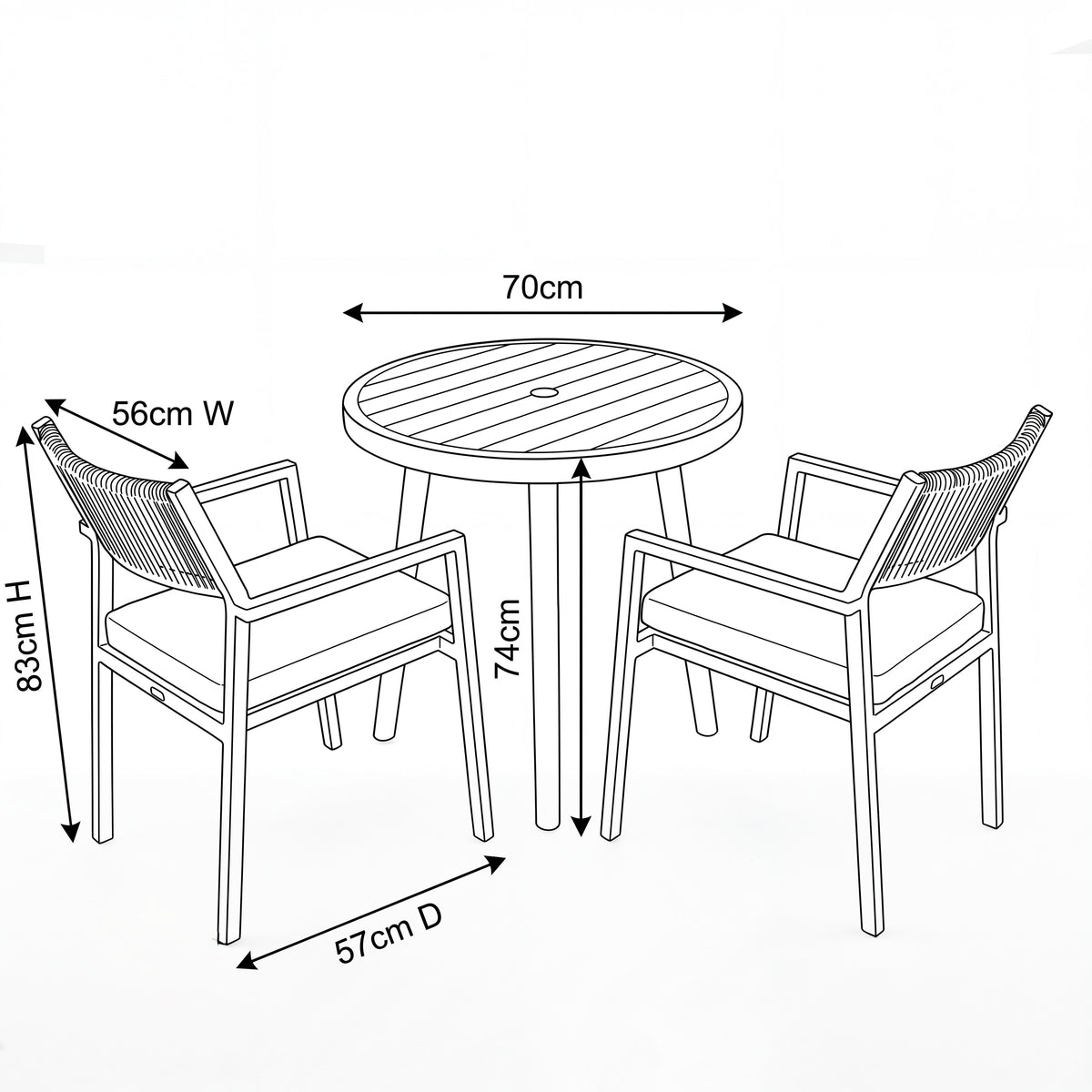 Nova Eleanor 2 Seat Bistro Set with 0.7m Round Table, N27051