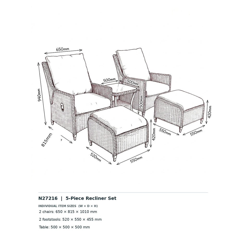 Nova Magnus 5pc Lounge Set with 0.5m Square Side Table, N27216