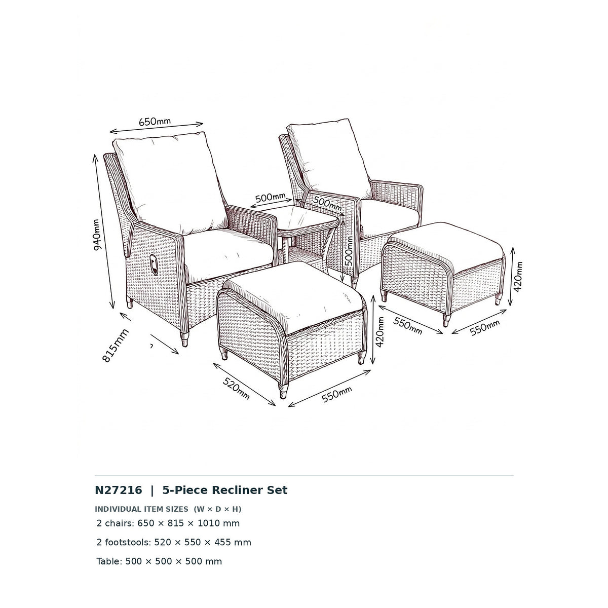 Nova Magnus 5pc Lounge Set with 0.5m Square Side Table, N27216