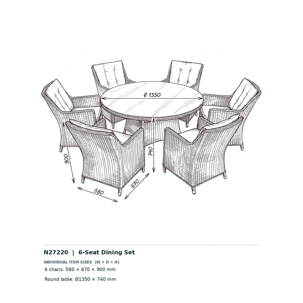 Nova Magnus 6 Seat Dining Set with 1.35m Round Table, N27220