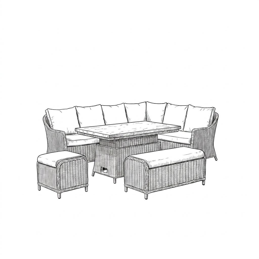 Nova Ivy Right Hand Corner Sofa Lounge Dining Set with Rectangular Rise & Fall Table, N26008