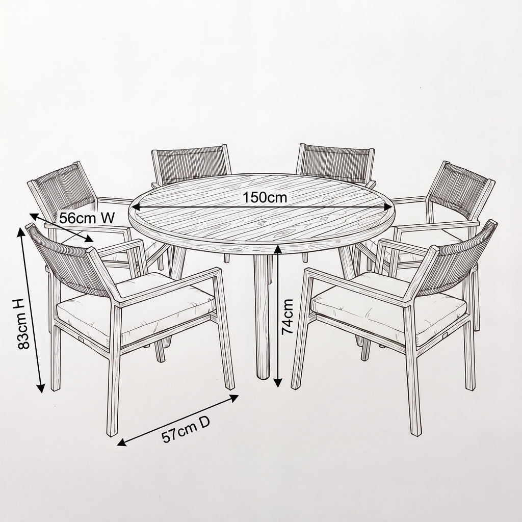 Nova Eleanor 6 Seat Dining Set with 1.5 Round Table, N26003