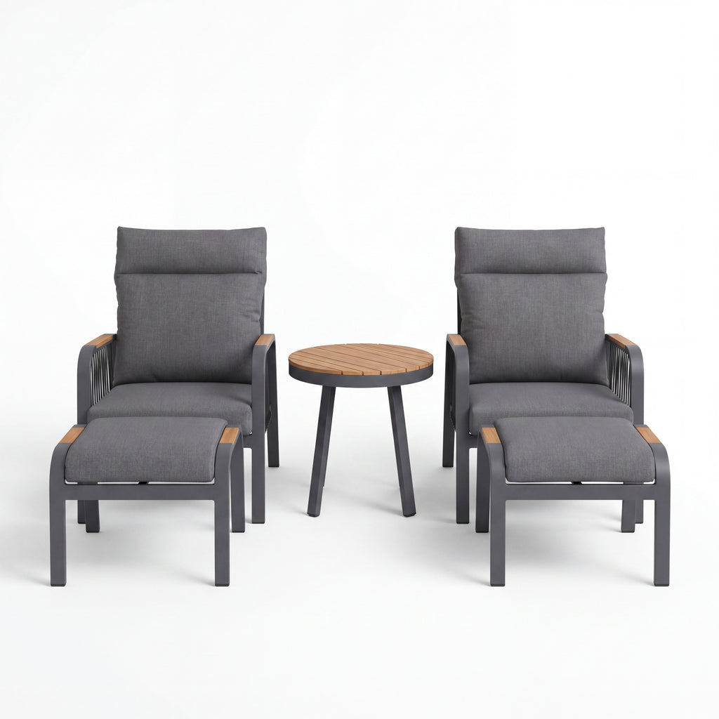 Nova Harvey 5pc Reclining Lounging Set with Round Side Table, Grey, N27010