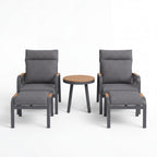 Nova Harvey 5pc Reclining Lounging Set with Round Side Table, Grey, N27010