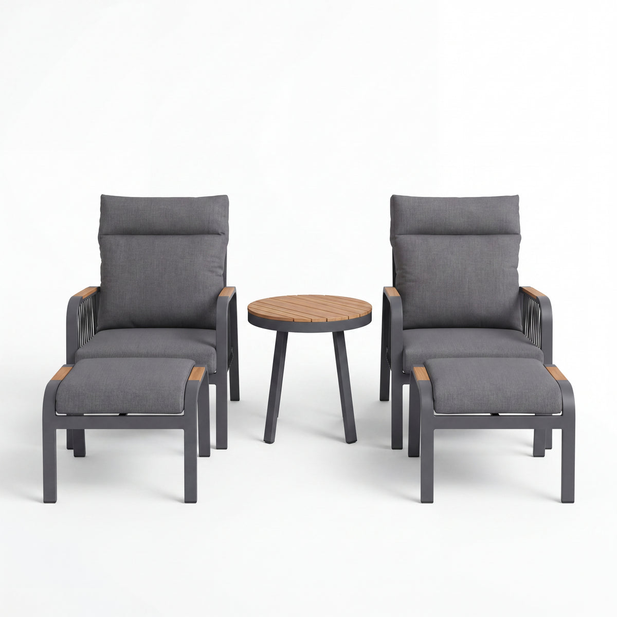Nova Harvey 5pc Reclining Lounging Set with Round Side Table, Grey, N27010