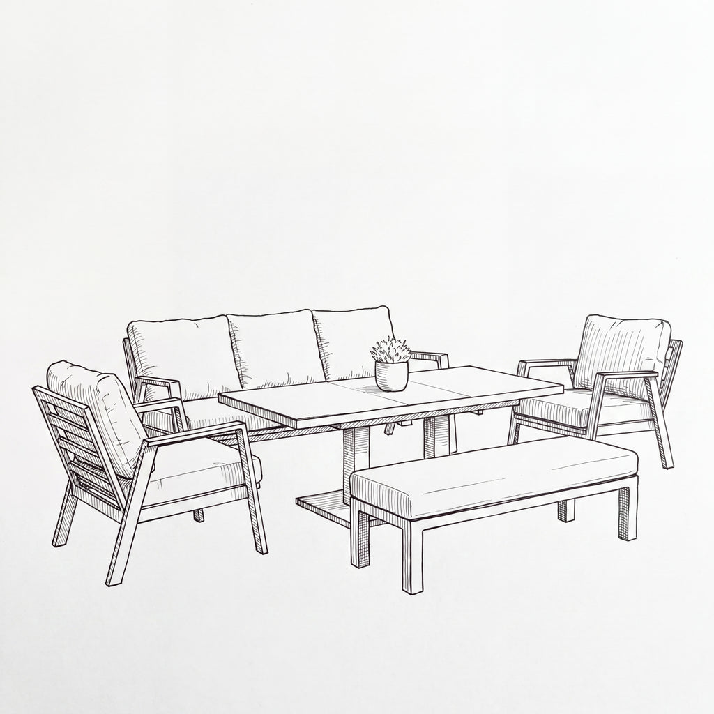 Nova Phoenix 3 Seater Sofa Lounge Dining Set with Rectangular Extending Rising Table (Plus), Grey, N27056