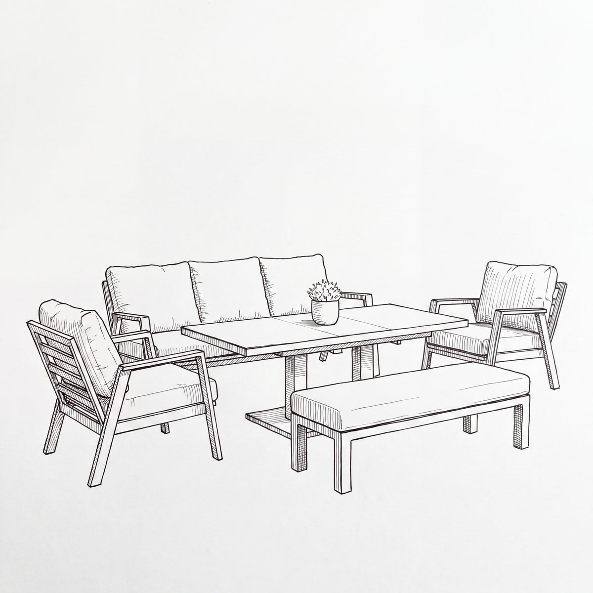 Nova Phoenix 3 Seater Sofa Lounge Dining Set with Rectangular Extending Rising Table (Plus), Grey, N27056
