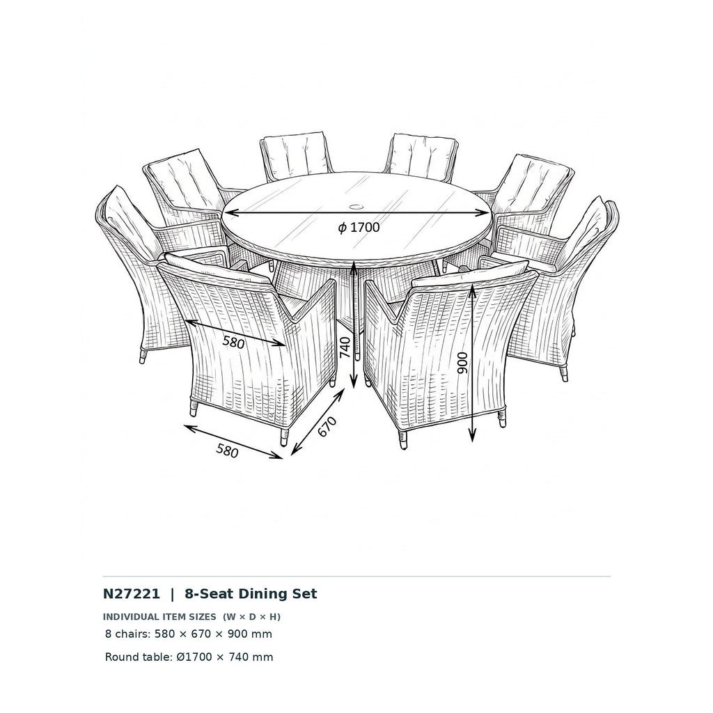 Nova Magnus 8 Seat Dining Set with 1.7m Round Table, N27221